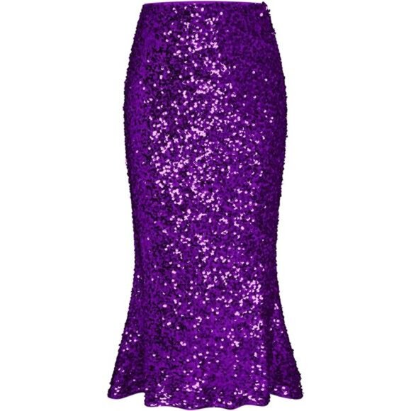 Women's Sequin Skirt Elastic High Waist Ruffled Hem Night Out Party